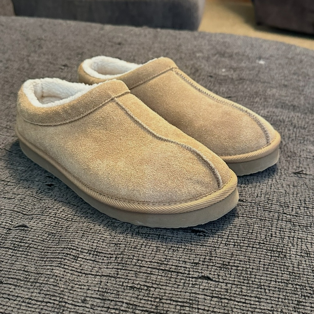 Cozy Tan Suede Slippers
